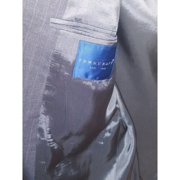 Towncraft Suit Jacket 42S worsted wool blend striped gray Blazer Sport Coat EUC - Picture 8 of 13